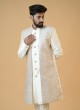 Cream Jacket And Kurta Set With Sequins Embroidered Work